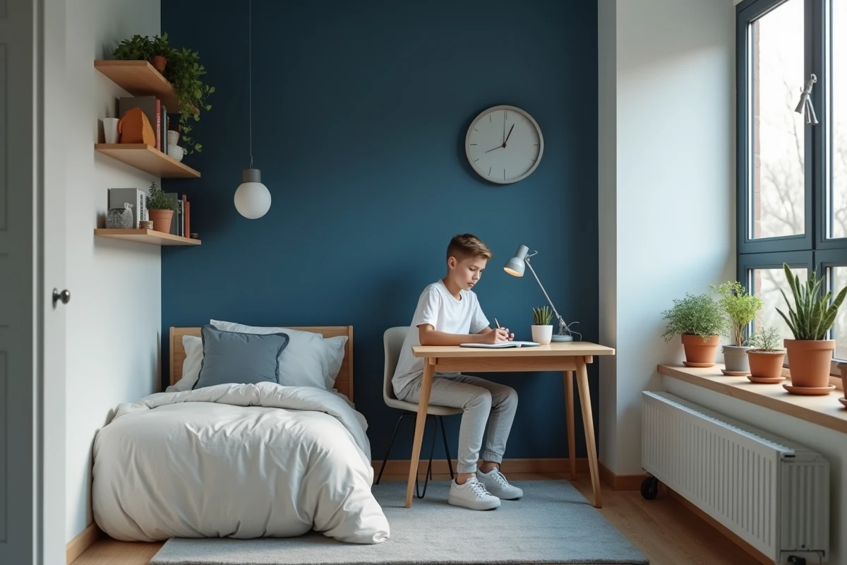 Adolescent concentré écrivant dans un journal à son bureau