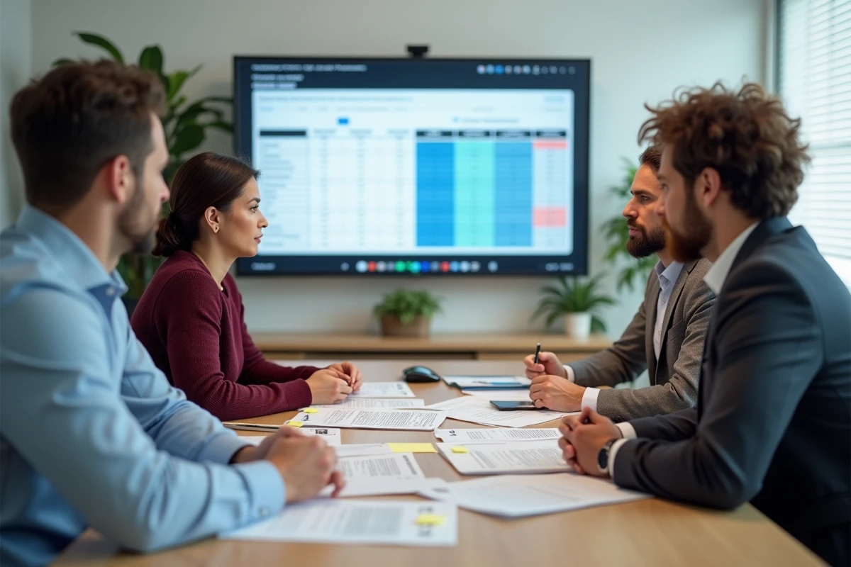 Équipe professionnelle en réunion analysant des propositions de fournisseurs d'accès Internet pour leur entreprise en 2024