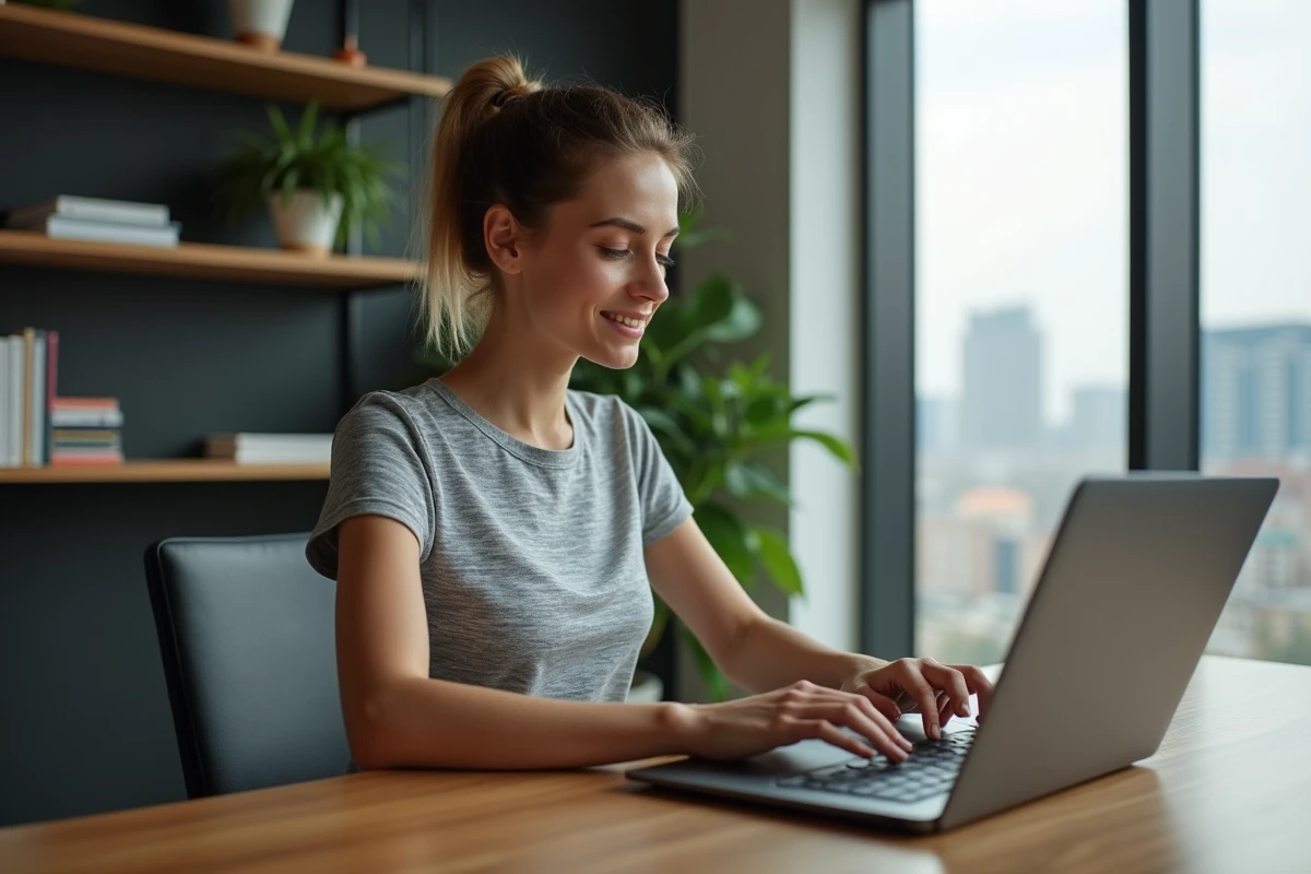 Femme assise au bureau travaillant sur son ordinateur