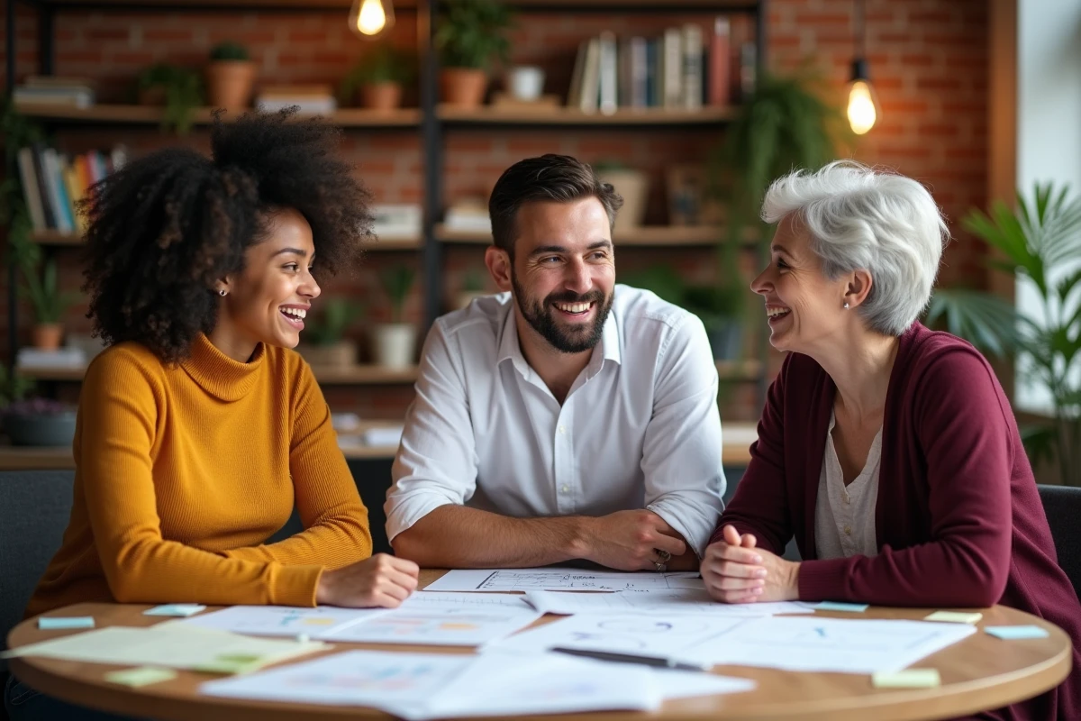Groupe de collègues discutant des changements et révélations prévus pour 2026 autour d'une table de travail collaborative