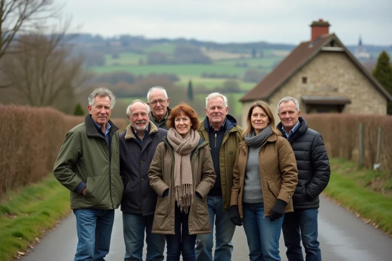 Groupe de personnes dans la campagne française en printemps