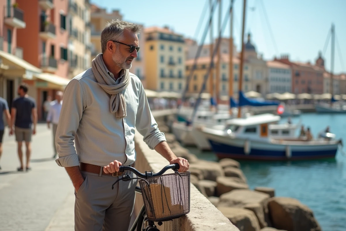 Homme verrouillant son velo au port de Palerme