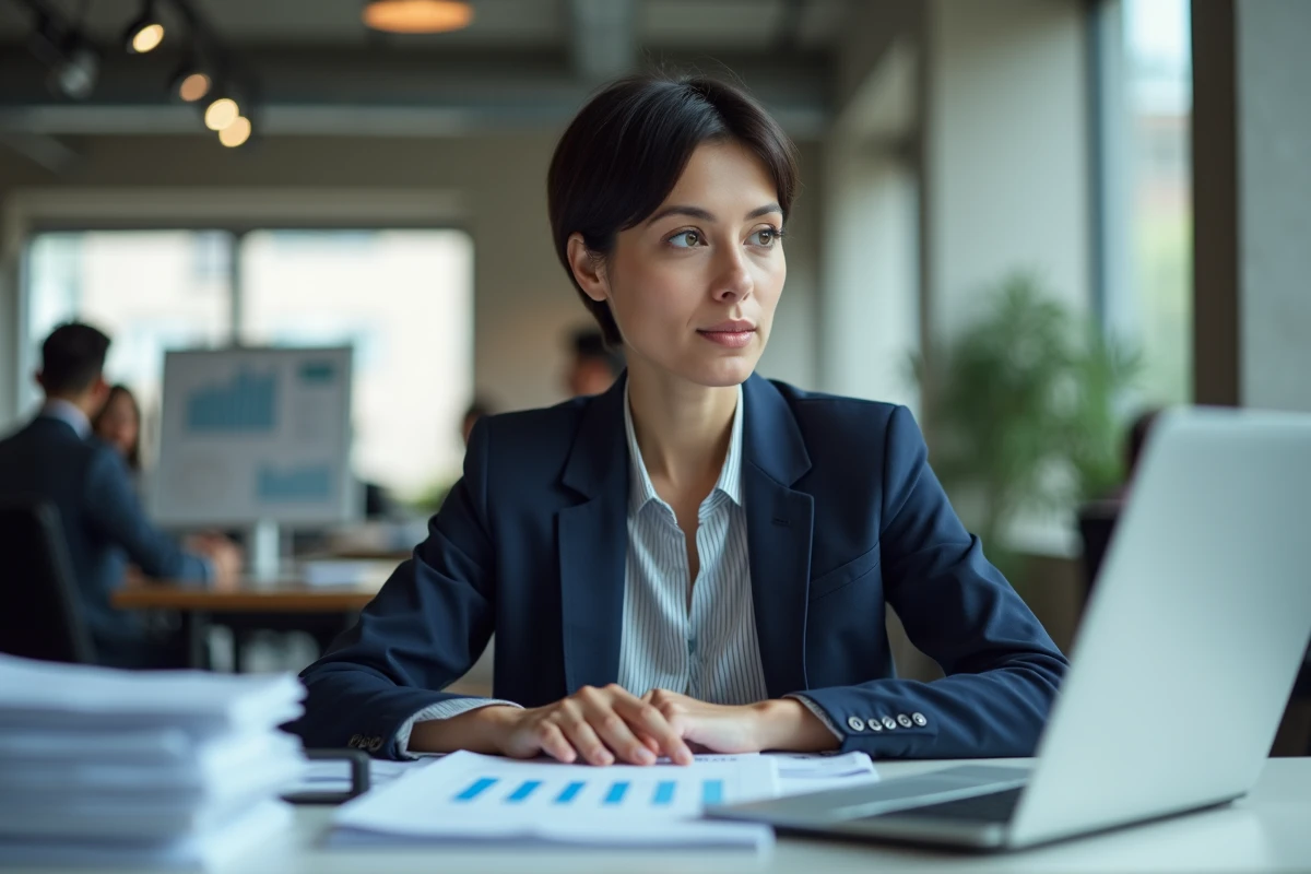 Femme professionnelle analysant des rapports dans un bureau moderne en 2026, illustrant les changements et révélations à venir