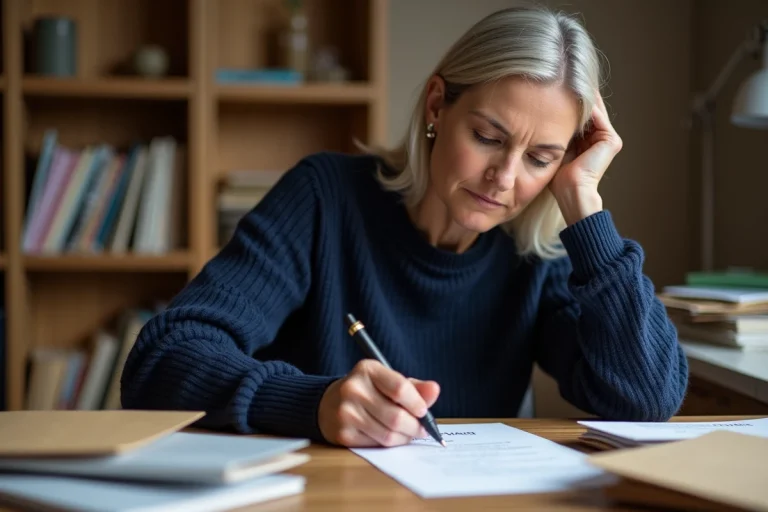 Femme écrivant une nouvelle adresse sur une enveloppe pour réexpédier un courrier mal adressé