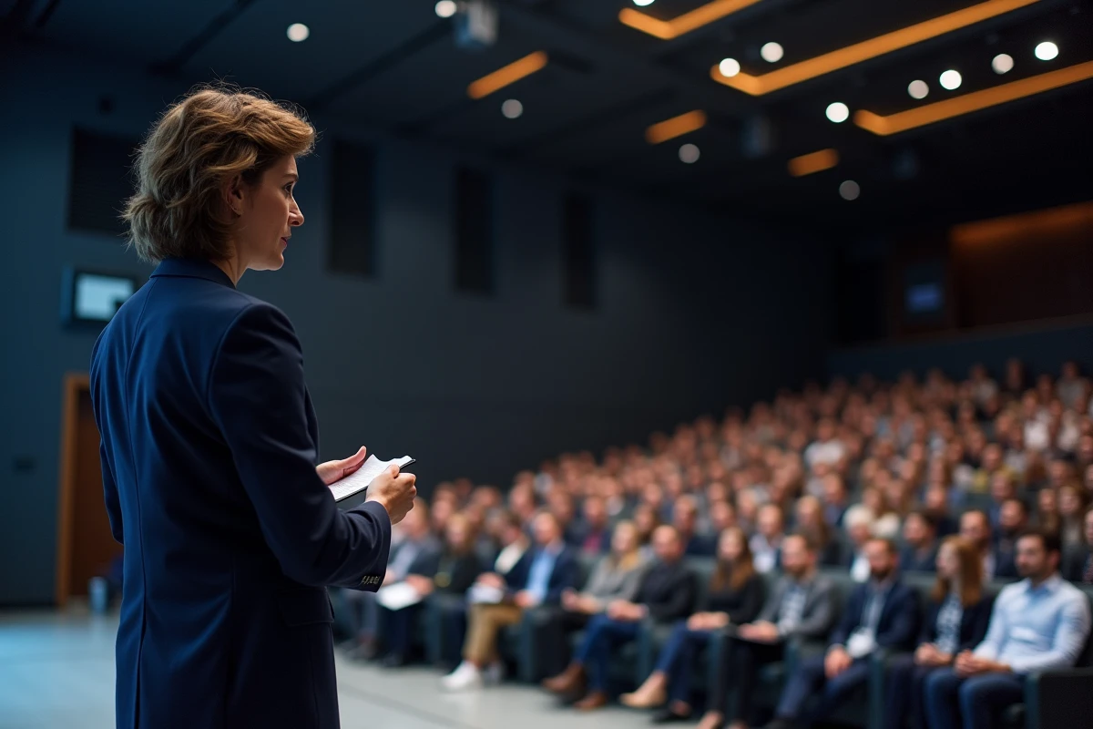 Veronika Thielova en conférence face à un public, démontrant son influence et son leadership dans son domaine